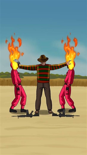 Seize the gun by The Chainsaw Man Denji, IT Pennywise, Chucky, Jason Voorhees and Freddy Krueger