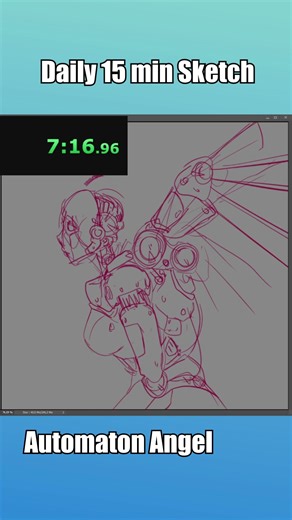 Daily 15min Sketch Drawing - Automaton Angel