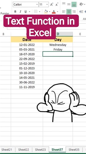 Text Function in Excel. || Convert Date to Day in Excel shortcuts tricks #shorts #exceltips