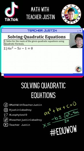 Solving Quadratic Equations using Quadratic Formula