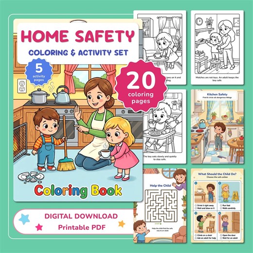 Kids Safety Coloring Book, Home Safety Coloring Pages for Kids, Educational Coloring Activity PDF - Etsy
