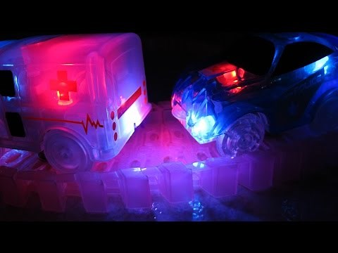Neon Glow Twister Trax Flexible Track Light-up Race Cars Emergency Vehicles Unboxing Assembly