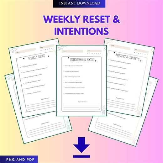 Weekly Reset & Intentions Planner PDF - Sunday Routine Habit Tracker - Life Reset Guide Reflection Sheet - Printable Self Care Check in Page - Etsy