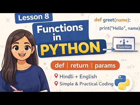 Lesson 8 – Functions in Python | def, return, parameters explained in Hindi | Python for Beginners