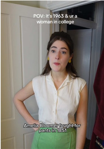 Did you KNOW many college campuses didn’t allow women to wear pants to class until the late 60s…(or later!) 🤯 #fashionhistory #1960spants #comedycreator #LearnonTikTokContest #EducatorAward