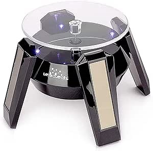 Leadleds Exquisite New Black Solar Powered Display Stand Rotating Turntable with LED Light + (Colored Unit Packing Box)