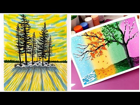 Watercolor Painting tutorial 🌲Pine Trees & Four Seasons Tree landscape | easy for Beginners