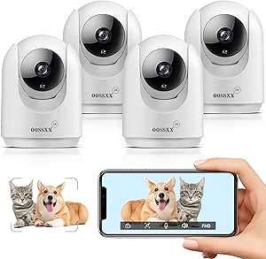 OOSSXX 2.7K Resolution 2-Way Audio Indoor Security Camera Video Baby Monitor and Pet Monitor, PTZ Nanny Cam Smart Wireless Cameras for Home Video Surveillance, 4pcs