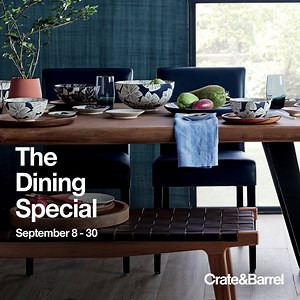 Enjoy 15% off on all regular priced dining chairs and dining storage with a purchase of any regular priced dining table from September 8 - 30. Visit our stores or order by phone. 📱 SM Aura Premier 639178895667 | SM Makati 639175833573 | SM Megamall 639178704796 *Terms and conditions apply. Per DTI Fair Trade Permit No. FTEB 104668, Series of 2020. | Crate & Barrel Philippines