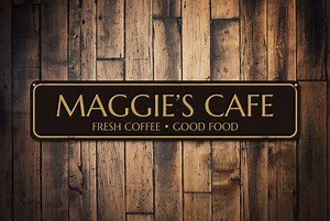 Cafe Sign, Personalized Fresh Coffee Good Food Sign, Custom Barista Chef Name Sign, Cafe Food, Metal Cafe Kitchen Decor - Quality Aluminum - Etsy