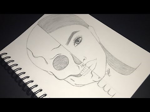 how to draw half skeleton face