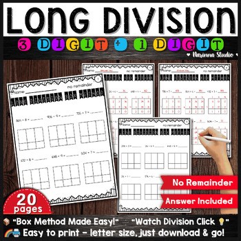 Long Division Box Method 3-Digit ÷ 1-Digit No Remainder Worksheets | Practice