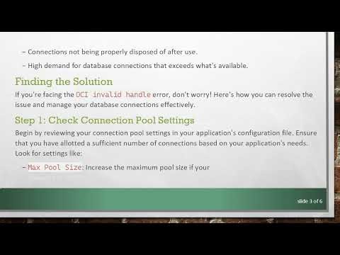 Resolving the OCI invalid handle Error: A Guide to Database Connection Issues