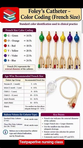Foley's Catheter -Color Coding (French Size) Testpaperlive nursing class #nursing #norcet11 #shorts