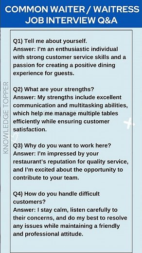 4 Most Common Job Interview Questions and Answers for Waiter and Waitress Job