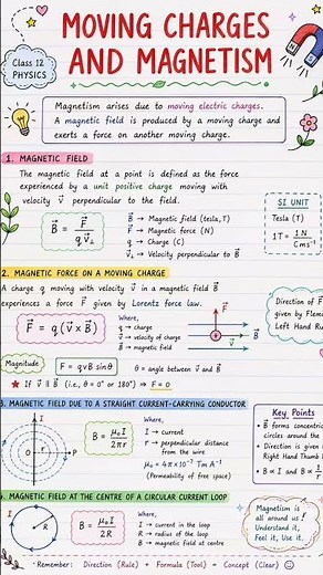 Class 12 Physics Chapter 4 #class12physics#physics#chapter4 #movingchargesandmagnetism#physicsnotes