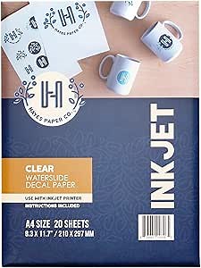 Hayes Paper, Waterslide Decal Paper for INKJET CLEAR 20 Sheets Premium Water-Slide Transfer Paper, A3 Size, 11.75 x 16.5 Inch