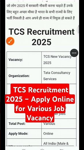 TCS Recruitment 2025 Apply Online | Tata Consultancy Services New Vacancy | Eligibility, Apply Link