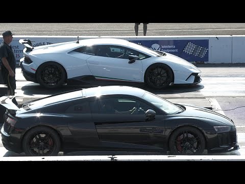 (4K) Audi R8 vs Lamborghini Performante Huracan - supercars drag racing