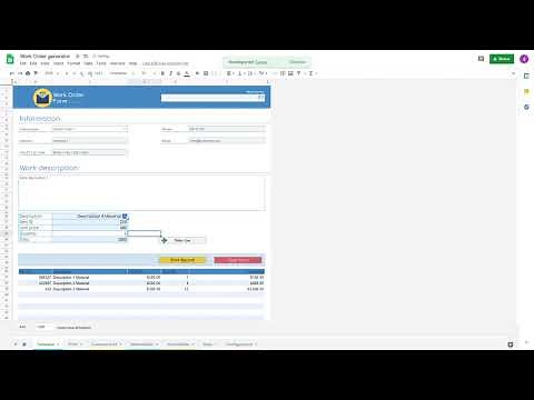 Work Order Form Template for Google Sheets