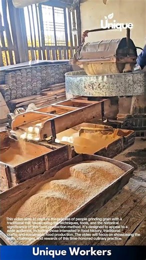 Grain grinding mill: people making flour the old-fashioned way
