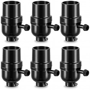 6 Pcs 3 Way Lamp Socket Replacement, UL Listed, E26 Medium Base, Turn Switch Knob for Low-Medium-High Light Settings Light Socket Lamp Parts for Repair Table and Floor Lamps DIY Project, Black