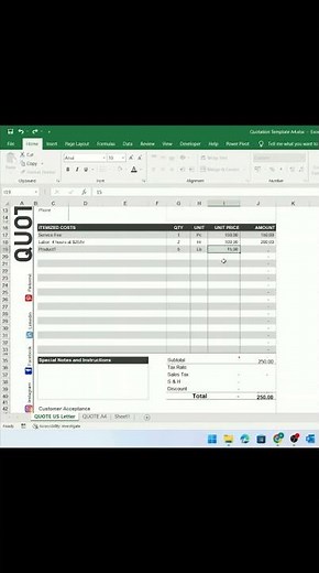 Excel quotation template, Google sheets quote template, instant download