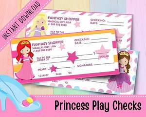 Princess Play Checks for Kids | Money Math | Play Money | Kindergarten | Printable - Etsy