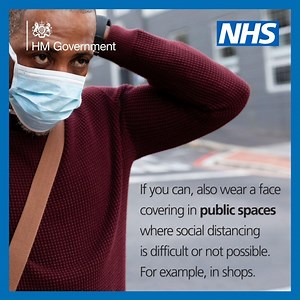 Remember your face covering when: ▶️ using public transport ▶️ visiting a hospital ▶️ in enclosed public spaces like shops A face covering protects others and helps to reduce the spread of #coronavirus. Make sure to wash your hands or use hand sanitiser before putting a face covering on and after taking it off. | Department of Health and Social Care - DHSC
