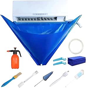 Mini Split Cleaning Kit, Air Conditioner Cleaning Kit for 37-45in Wall Mounted Air Conditioner, 12 Pcs Waterproof Minisplit Cleaning Kit with Drain Outlet Pipe, Mini Split Cleaning Bag