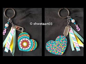 Cute dot painted heart keychain with embellishments - Full video tutorial by shwetaart03