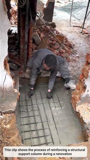 Installing Rebar Mesh for Column Foundation