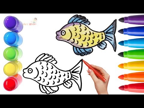 How To Draw cute Fish Drawing, Painting & Coloring For Kids and Toddlers_ Child Art 🐋🌈🎨
