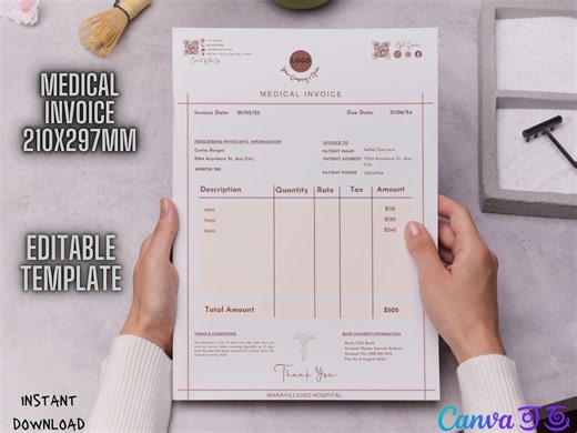 Doctor's Medical Bill Receipt Invoice PDF Template Doctor's Bill Release Canva Instant Download Editable PDF Template Work Form Records - Etsy