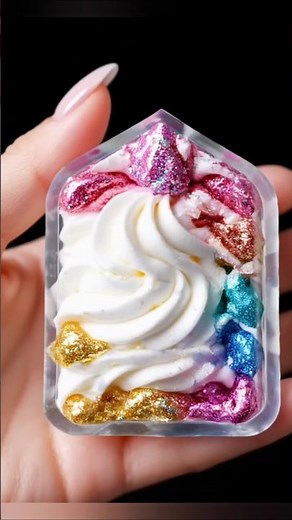 ASMR Slime Cake Slice | Clear Glitter Slime with Whipped Cream Topping | Satisfying Sounds سلايم