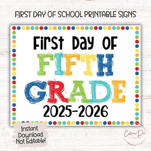 FIFTH GRADE 2025-2026 SIGN | 1st Day of Fifth Grade Sign | Start of School Sign | Printable First Day School Sign | 5th Grade Printable Sign - Etsy
