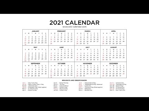 Free Printable Year 2021 Calendar with Holidays - Wiki Calendar