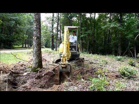 Mini excavator tree clearing