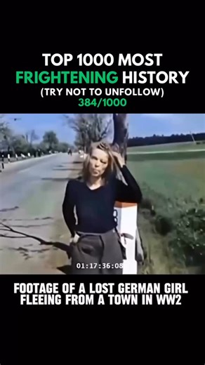mostfrighteninghistory on Instagram: "On May 8, 1945, as World War II was ending in Europe, U.S. Army footage captured a haunting image near the Czech border. The film shows a battered young woman—later known as the “Lost German Girl”—walking unsteadily along a roadside filled with refugees and abandoned equipment. Her swollen face, torn clothing, and pained expression reveal the brutal suffering she had endured. She was among thousands of Germans fleeing westward in hopes of escaping Soviet cap