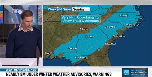 While uncertainty is still high, we’re keeping a close eye on the South for the potential of some wintry weather this weekend 👀 Here’s what we know right now. Check your local forecast on our TV app for the latest timing: streamtwc.com | The Weather Channel