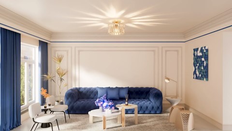 FRIDEKO HOME Semi Flush Mount Ceiling Light - Crystal Chandelier Modern Ceiling Lamp Hallway Light Fixtures Gold Light Fixture for Porch Kitchen Bedroom Living Room Entryway