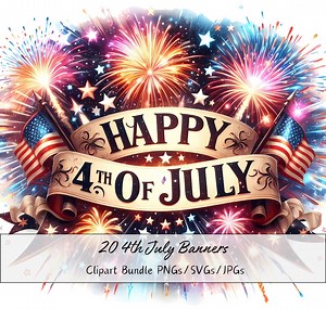 4th July Banners Clipart Bundle, Watercolor Patriotic Happy Files, High Quality Clip Art Images, American Independence Day Download - Etsy