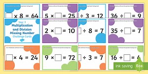 Year 3 Multiplication and Division Missing Number Challenge Cards
