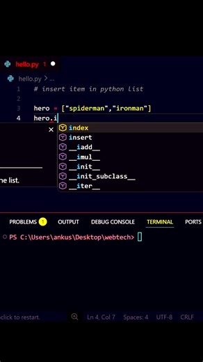 Insert Items in Python List Like a Pro! 🐍🔥#shorts #python