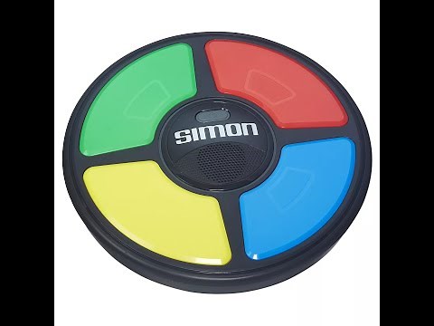 Hasbro Simon electronic toy game demonstration b7962. Repeating patterns of sounds, colors, & lights