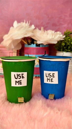 Cute Mini Dustbin from Paper Cup | Easy Waste Box DIY 🌈 #diy #shorts #minidustbin #chotaalivlogs