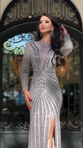 JOVANI Long Silver Beaded Prom Dress Showcase