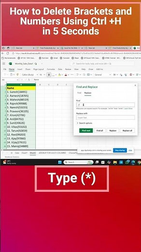 How to Delete Brackets and Numbers Using Ctrl + H in Excel | Easy Find & Replace Trick
