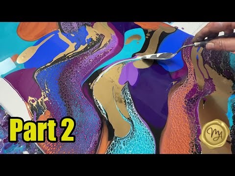 Stunning Blue & Copper Fantasy Swipe 💜💙🤎💛 Fluid Art Acrylic Pour Diptych Part 2✨ by MarjoleinART