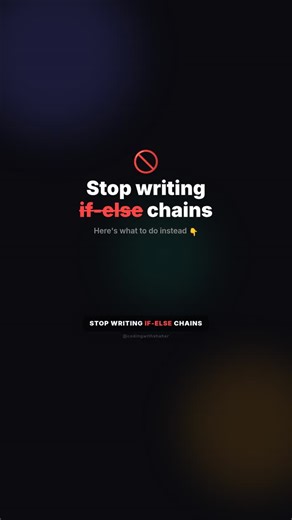 @codingwithshahar on Instagram: "Stop writing if-else chains ❌ Here's what senior devs use instead 👇 🔑 Object maps = cleaner, faster, easier to maintain 💾 Save this for later 📤 Send to a dev friend ➕ Follow @codingwithshahar for daily clean code tips #javascript #webdev #coding #programming #cleancode #developer #frontend #backend #codingtips #learntocode #tech #softwaredeveloper #programmingmemes #100daysofcode #codinglife"